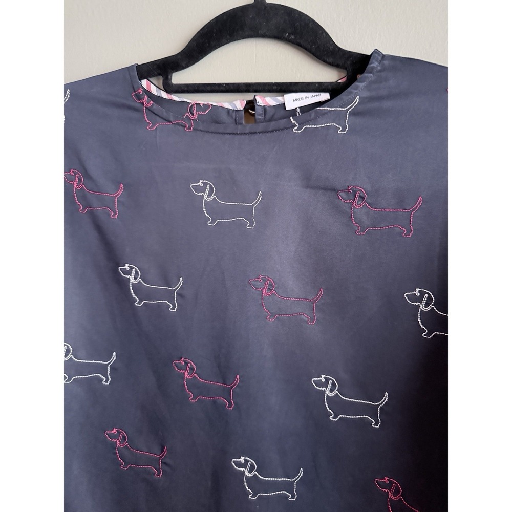 Thom Browne Hector Dachshund Embroidered Blouse Top Navy Made Japan Size 1 - Picture 3 of 12